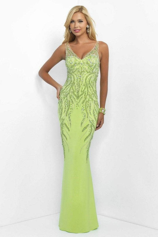 Blush - Embellished Illusion Jersey Sheath Gown 11023 in Green