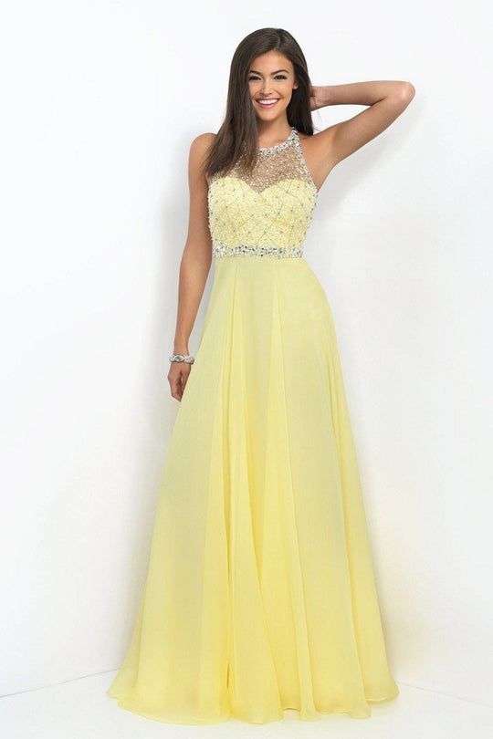 Blush - Embellished Halter Neck Chiffon A-Line Gown 11053 in Yellow
