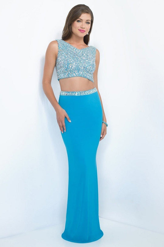 Blush - Embellished Bateau Neck TwoPiece Jersey Gown 11104 in Blue