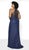 Blush Too by Alexia - 11702W Glitter Rosette Print Sheath Gown In Blue