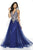 Blush by Alexia Designs - 11706 Applique Deep Neck Gown With Overskirt In Blue and Gold