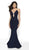Blush by Alexia Designs - 11710 V Neck Keyhole Cutout Glitter Knit Gown In Blue