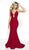 Blush by Alexia Designs - 11710 V Neck Keyhole Cutout Glitter Knit Gown In Red
