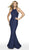 Blush by Alexia Designs - 11711 Glitter Knit Halter Mermaid Dress In Blue