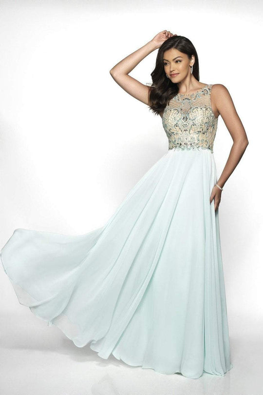 Blush by Alexia Designs - 11715 Beaded Jewel Neck Chiffon A-line Dress In Green