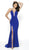 Blush by Alexia Designs - 11716 Embellished Deep V-neck Satin Dress In Blue