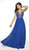 Blush by Alexia Designs - 11721 Beaded Deep V-neck Chiffon Aline Dress In Blue