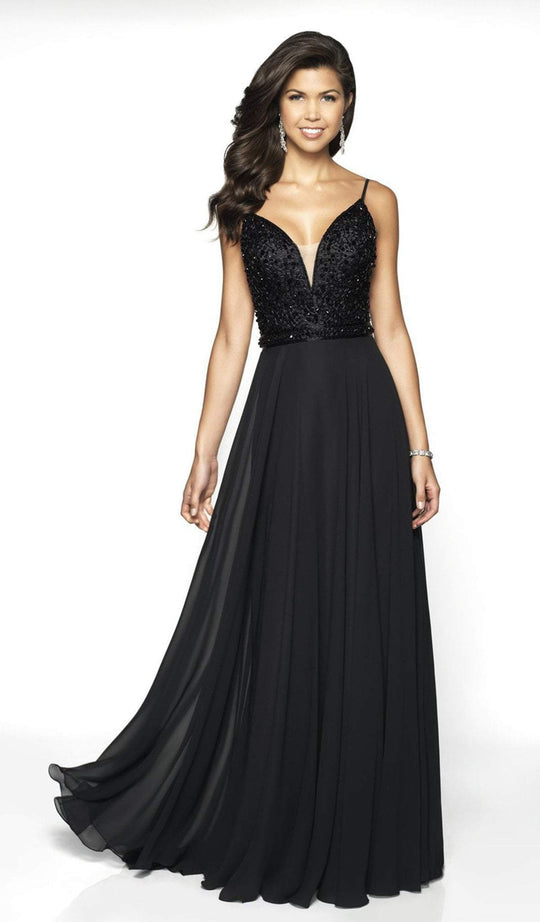 Blush by Alexia Designs - 11730 Beaded Deep V-neck Chiffon A-line Gown In Black