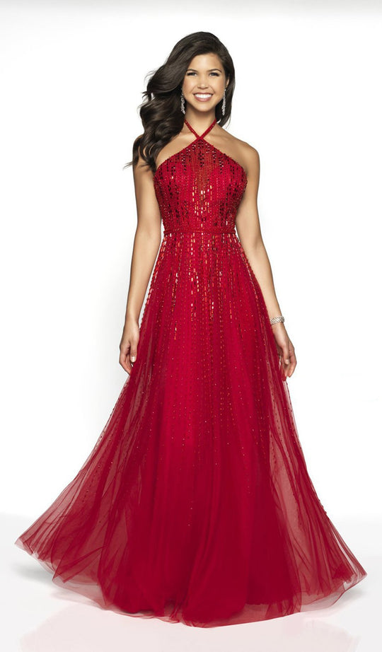 Blush by Alexia Designs - 11756 Beaded Halter Tulle A-line Dress In Red