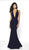 Blush by Alexia Designs - 11766 Deep V-neck Glitter Knit Trumpet Dress In Blue