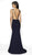 Blush by Alexia Designs - 11766 Deep V-neck Glitter Knit Trumpet Dress In Blue