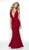 Blush by Alexia Designs - 11766 Deep V-neck Glitter Knit Trumpet Dress In Red