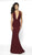 Blush by Alexia Designs - 11766 Deep V-neck Glitter Knit Trumpet Dress In Red
