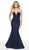 Blush by Alexia Designs - 11779 Lace Plunging V-neck Trumpet Dress In Blue