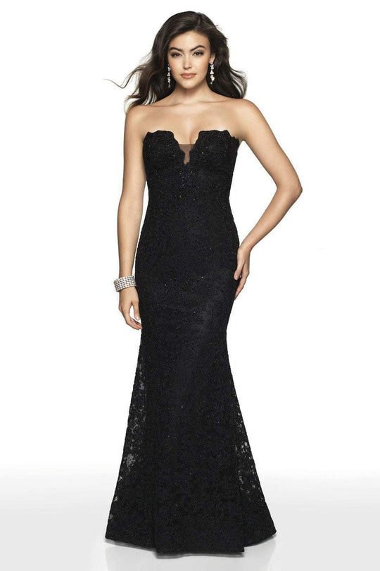 Blush by Alexia Designs - 11779 Lace Plunging V-neck Trumpet Dress In Black