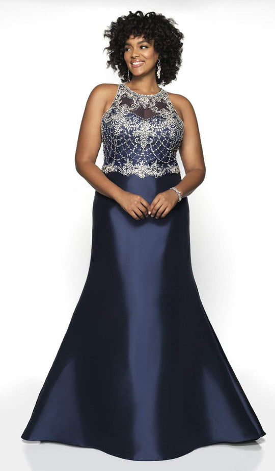 Blush Too by Alexia - 11784W Beaded Halter Tulle Mermaid Dress In Black and Blue