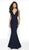 Blush by Alexia Designs - 11787 Glitter Knit Mermaid Dress With Train In Blue