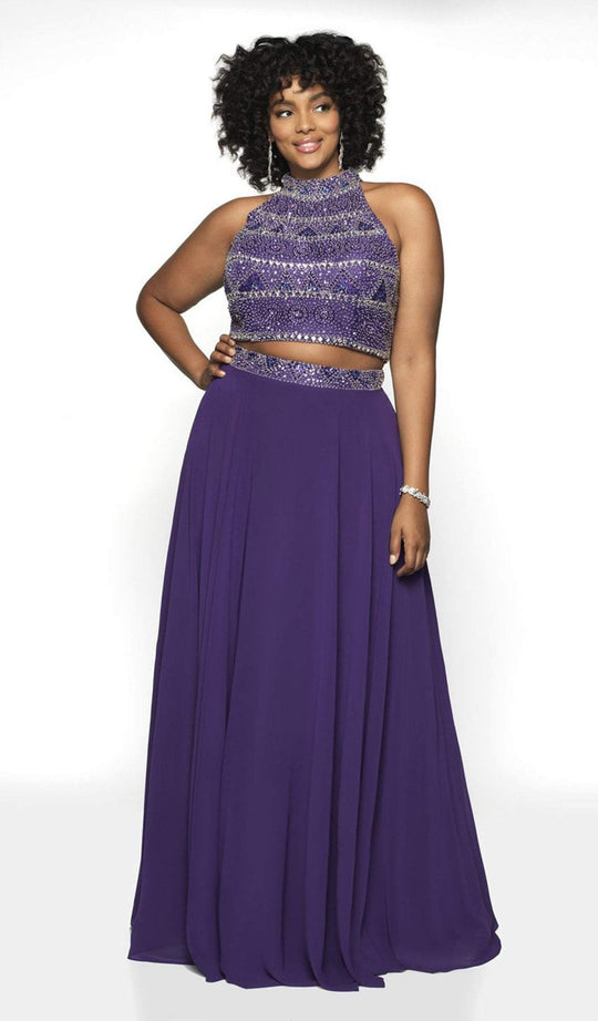Blush Too by Alexia - 11794W Geo-Beaded Two-Piece Chiffon Gown In Purple
