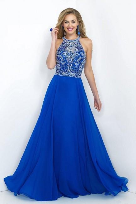 Intrigue - Embellished Jewel Neckline A-line  Gown 127 in Blue