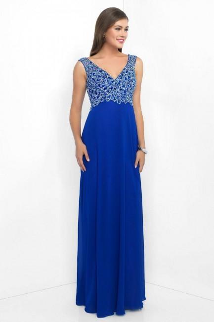 Intrigue - Embellished V-neck Empire A-line  Dress 149 In Blue
