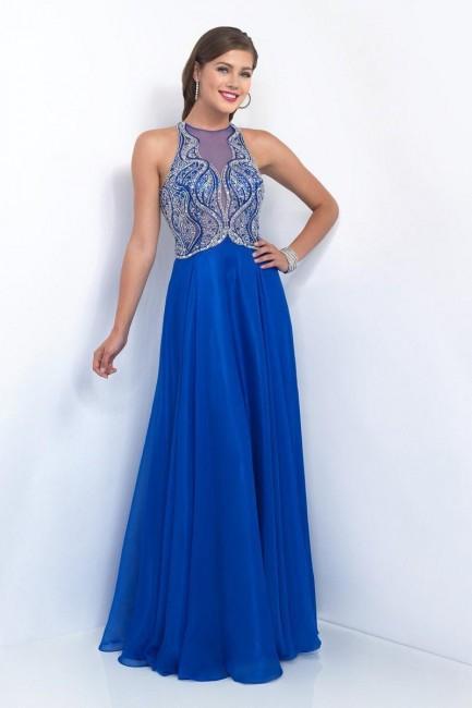 Intrigue - Extraordinary Illusion Plunging Evening Gown 168 in Blue