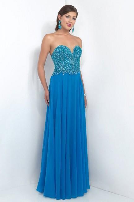 Intrigue - Shimmering Embellished Strapless A-line  Dress 173 in Blue