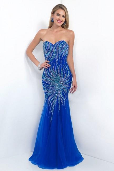 Intrigue - Strapless Crystal Embellishment Mermaid  Dress  174 in Blue