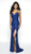 Intrigue by Blush - 507 Sequined Corset High Slit Gown In Blue