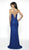 Intrigue by Blush - 507 Sequined Corset High Slit Gown In Blue