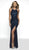 Intrigue by Blush - 509 Adorned Jewel Neck Sheath Gown In Blue and Silver