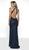 Intrigue by Blush - 509 Adorned Jewel Neck Sheath Gown In Blue and Silver