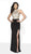 Intrigue by Blush - 532 Sequined Halter High Silt Sheath Gown In Black and Nude