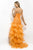 Blush - Strapless Pleated Ruffled Long Gown with Slit 9517 in Orange