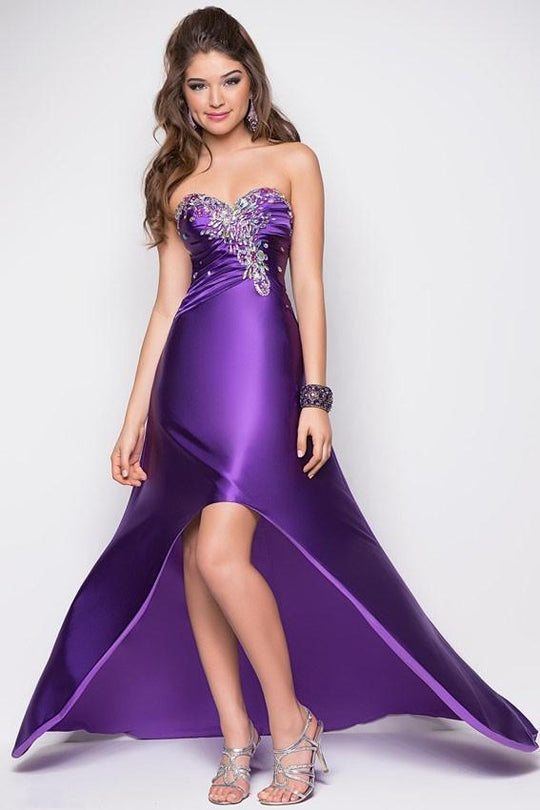 Blush - Strapless Pleated Long Gown 9592 in Purple