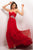 Blush - Strapless Pleated Long Dress 9612 in Red