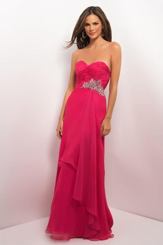 Blush - Strapless Pleated Long Dress 9612 in Pink