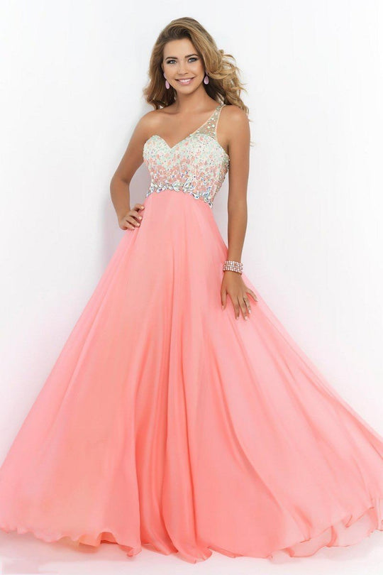 Blush - One Shoulder Beaded Long Dress 9965 in Pink