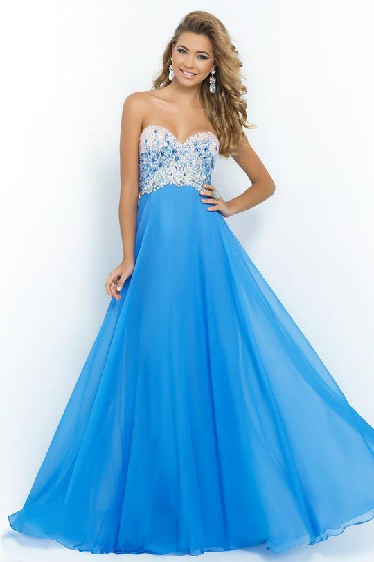 Blush - Strapless Sequined Long Dress 9998 in Blue