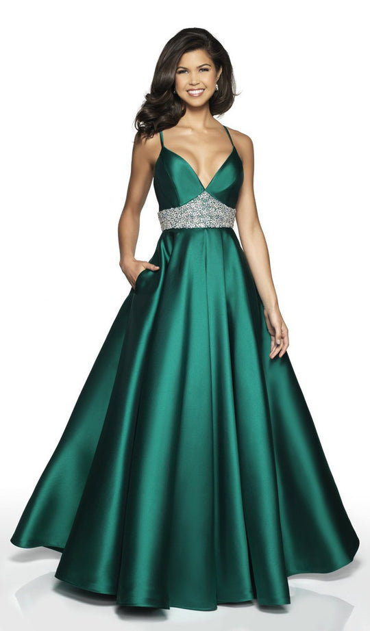Blush by Alexia Designs - C2006 Jeweled Empire Waist Mikado Gown In Green