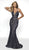 Blush by Alexia Designs - C2010 Plunging Beaded Lace Mermaid Gown In Blue and Neutral