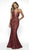 Blush by Alexia Designs - C2010 Plunging Beaded Lace Mermaid Gown In Red and Neutral