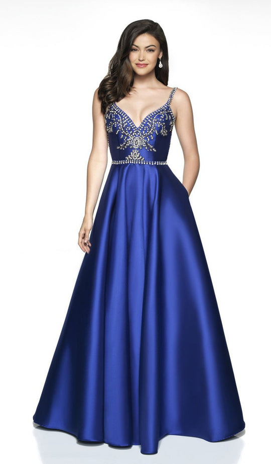 Blush by Alexia Designs - C2020 Jeweled Backless Mikado Gown In Blue