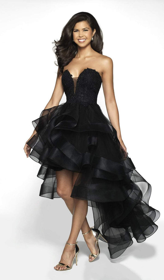 Blush by Alexia Designs - C2030 Plunging Appliqued High Low Gown In Black