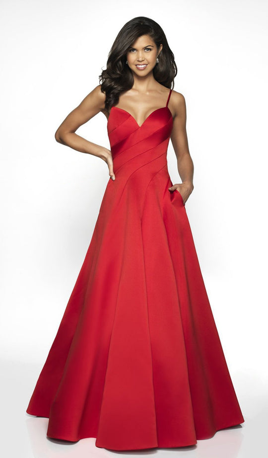 Blush by Alexia Designs - C2059 Contoured Sweetheart Satin Gown In Red