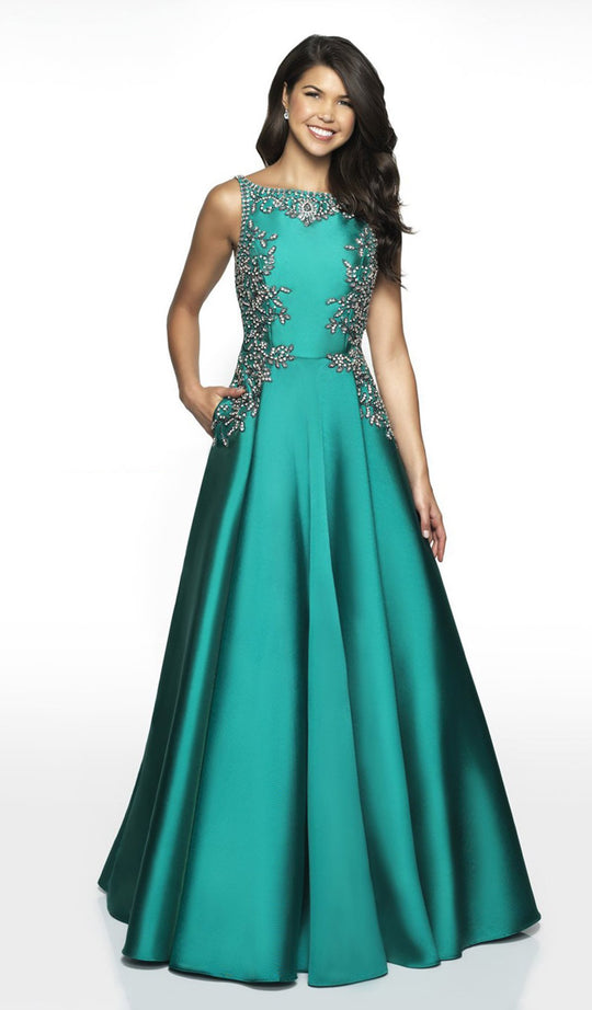 Blush by Alexia Designs - C2066 Bejeweled Backless A-Line Gown In Green