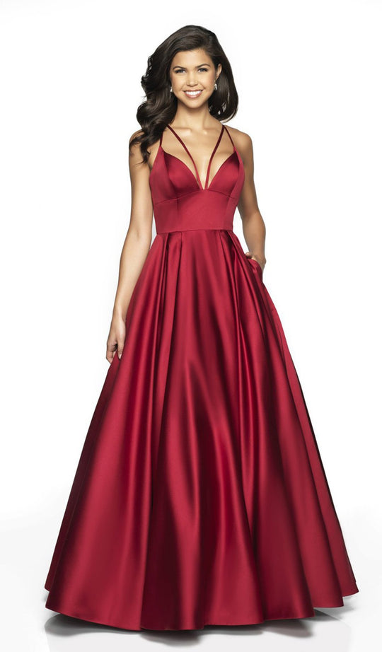 Blush by Alexia Designs - C2077 Strappy Empire Waist Satin Gown In Red
