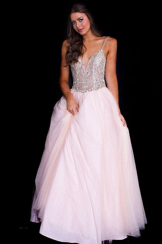 JVN58071 Embellished Deep V-neck Ballgown