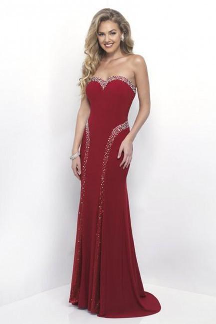 Intrigue - Shimmering Embellished Strapless Sheath  Gown 256 In Red
