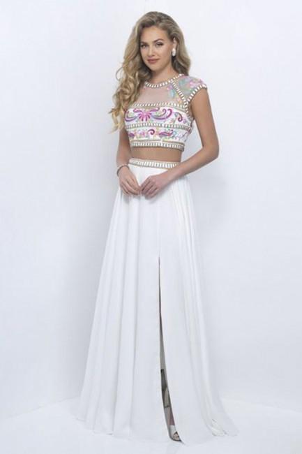Intrigue - Embroidered Crop Top Two-Piece A-line Chiffon Dress 287 in White and Multi-Color