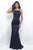 Intrigue - Beaded Bateau Neckline Open Back Evening Dress 313 in Blue